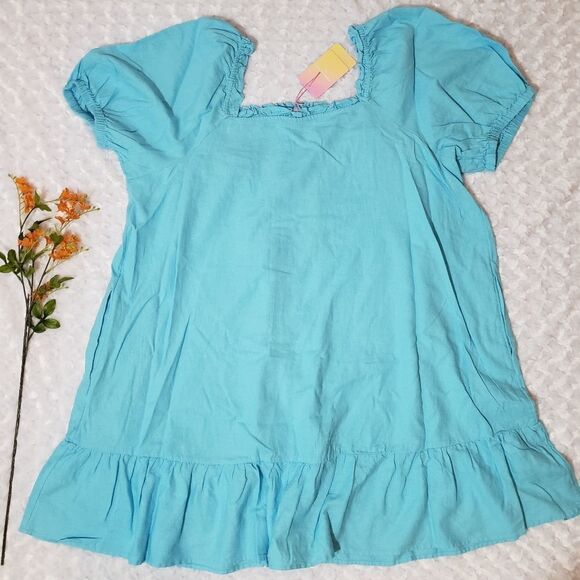 Linen Blend Short sleeve blue ruffle dress with pockets Stoney Clover Lane x Tar - Picture 4 of 4